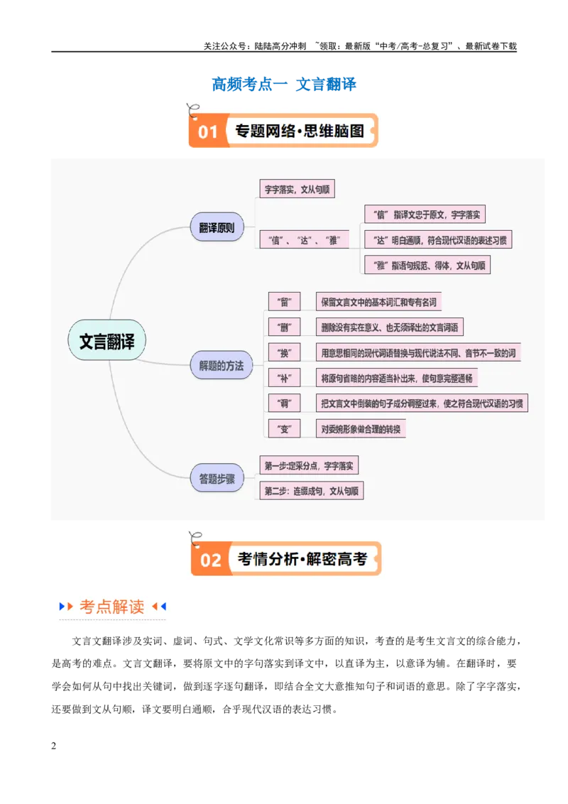 《解密16古诗文阅读文言文之翻译主观（讲义）（原卷版）_二轮复习_2024年_2024年高考语文二轮复习高频考点追踪与预测（新高考专用）_讲义》第2页预览