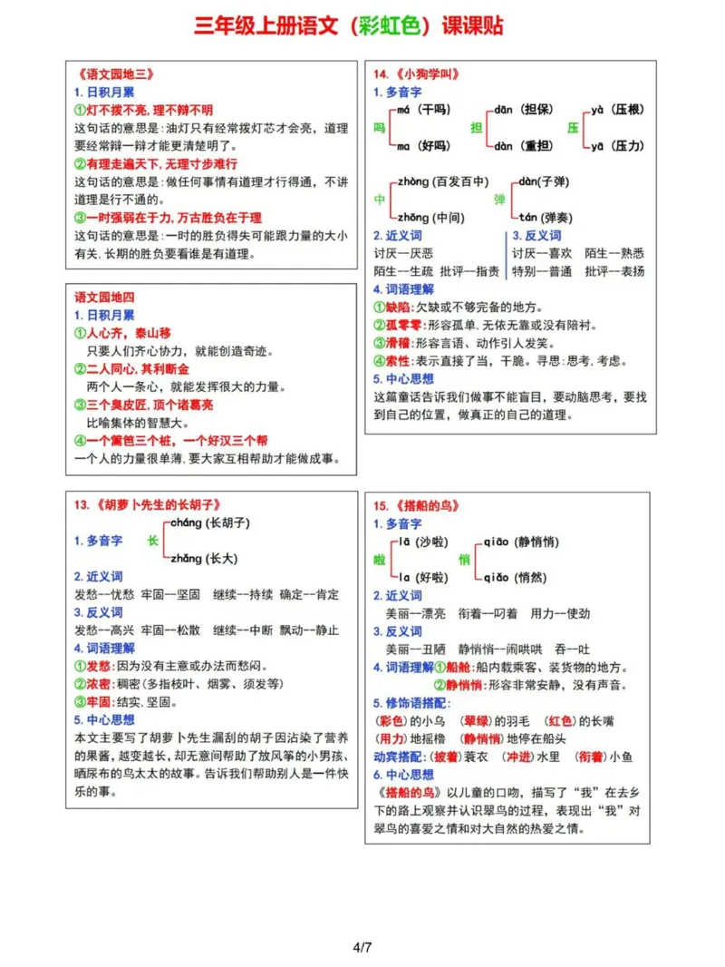 《2024三年级上册语文课课贴（彩虹版）_3年级上册同步教辅合集_3上-语文_三上语文-课课贴》第4页预览