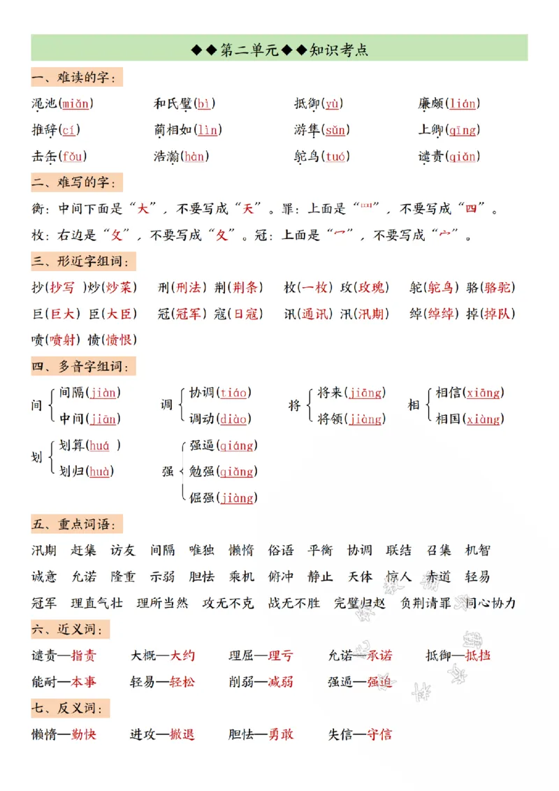 《24学年五（上）语文1-4单元期中必考知识汇总SY_5年级上册同步教辅_5上语文_五上语文单元+期中+期末卷_五上语文单元卷》第3页预览