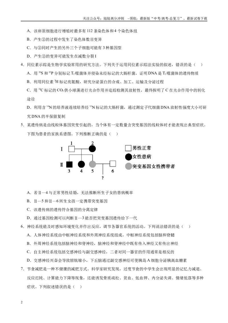 《模拟卷03（河北专用）（考试版）_06-生物-高考总复习_专项复习_2025年_2025年高考生物模拟卷（河北专用）4套》第2页预览