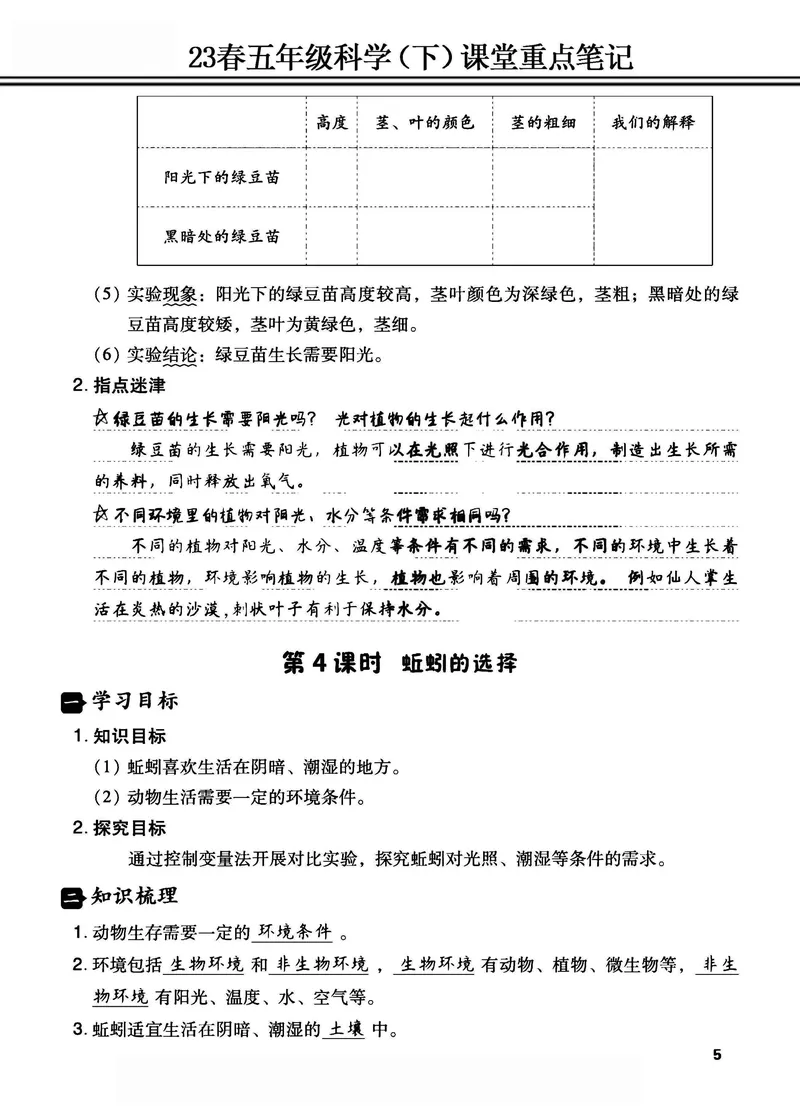 《2023春五年级科学（下）课堂重点笔记_5年级下册同步教辅_5下科学、道德与法治》第5页预览