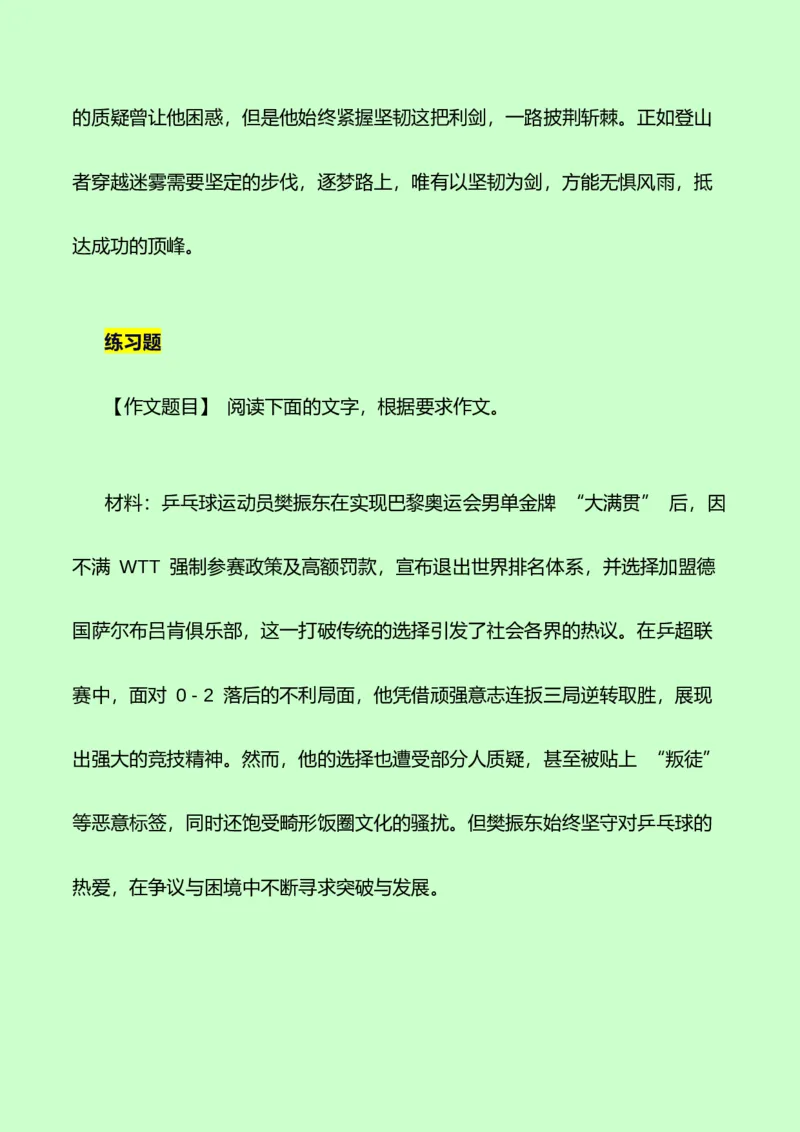 《樊振东的逐梦轨迹，挥拍向新程：热点作文素材+写作指导+练习题+分析+范文-（全国通用）_专项复习_2026年-语文专项复习》第5页预览