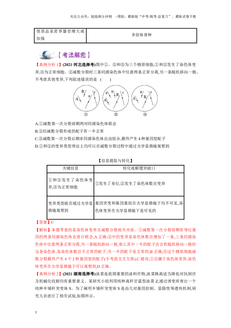 《解密13变异与育种（讲义)-高频考点解密2023年高考生物二轮复习讲义+分层训练（新教材）_06-生物-高考总复习_二轮复习_2024年_2024年新教材高考生物二轮复习讲义分层训练题考点_资料》第5页预览
