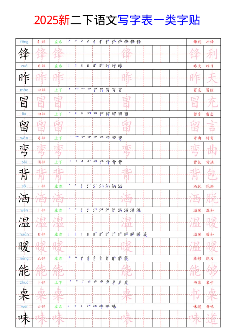 《2025新二下语文写字表一类字贴(1)(1)_2年级下册同步教辅_2下-语文_二下语文-生字+字帖》第4页预览