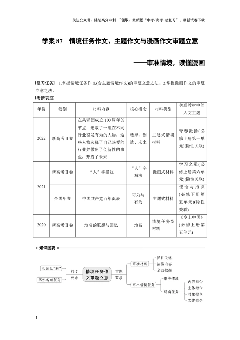《板块十　学案87　情境任务作文、主题作文与漫画作文审题立意——审准情境，读懂漫画_一轮复习_2025年_2025年大一轮复习讲义人教版语文_资料_1-资料_大一轮复习讲义学生专用_全书》第1页预览