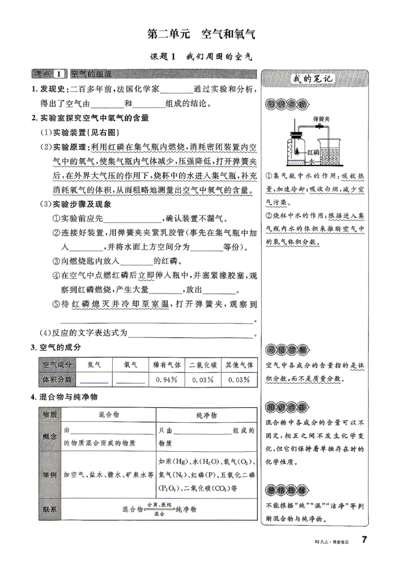 《2、2026秋名校课堂河北版九上--化学人教--课堂笔记_26秋小学初中各机构教辅大合集（一本、教材帮、阳光同学、王朝霞、实验班、小典中点、上分卷、白欧、课堂笔记等等）_50》第9页预览