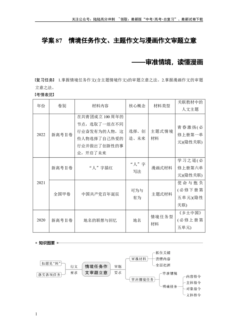 《板块十　学案87　情境任务作文、主题作文与漫画作文审题立意——审准情境，读懂漫画_一轮复习_2025年_2025年大一轮复习讲义人教版语文_资料_1-资料_大一轮复习讲义教师专用》第1页预览