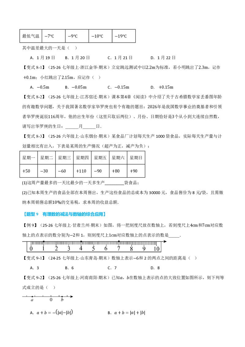 《专题2.1有理数的加法与减法（举一反三讲义）数学新教材人教版七年级上册（试题版）_26秋初中教辅资料_26秋《举一反三》系列_2026秋《举一反三》7上数学（人教）》第7页预览