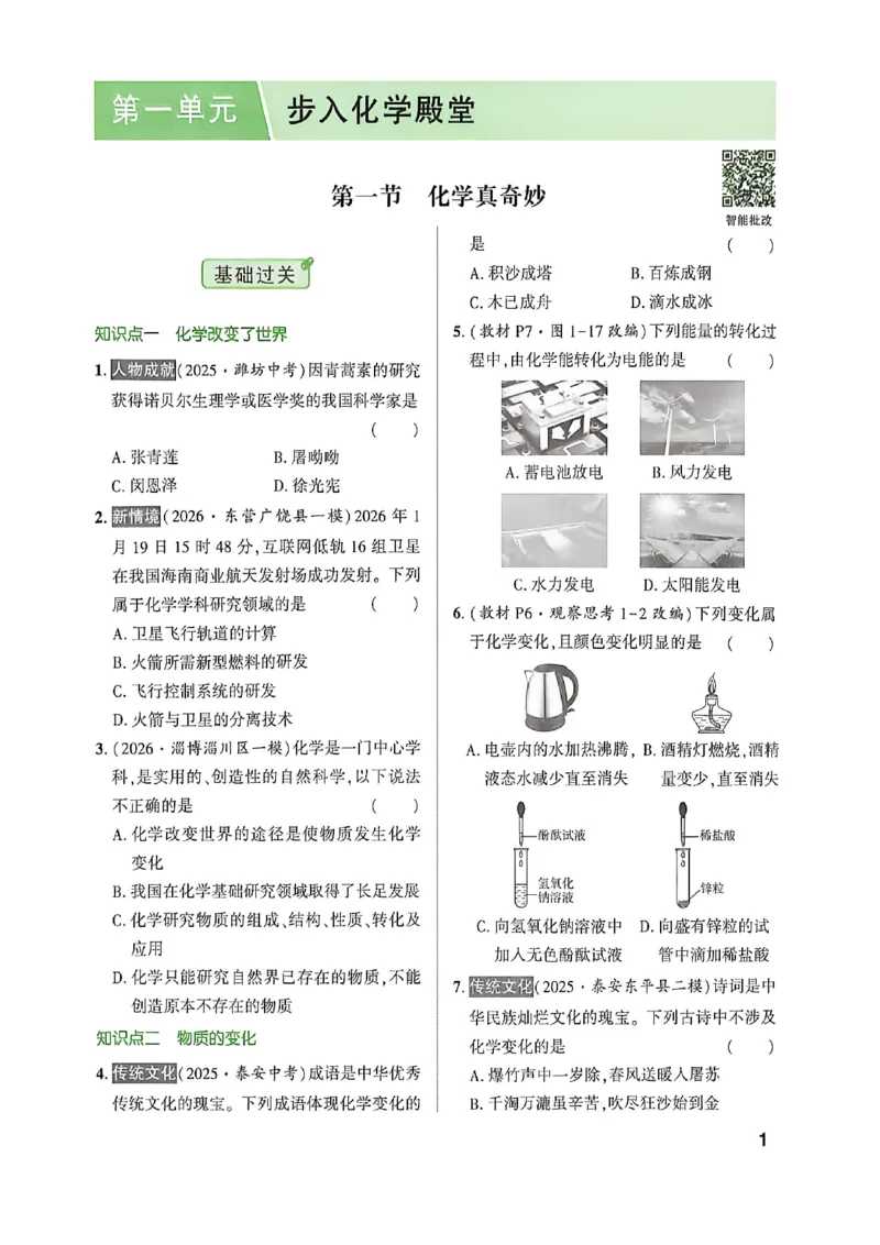 《八年级化学练测考_2027版初中《练测考》8年级全一册（化学）（鲁教）(1)》第6页预览