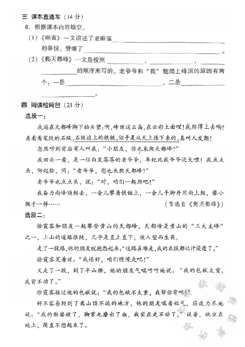 《24学年四年级上册语文第五单元测试卷-假日SY_4年级上册同步教辅_4上-语文_四上语文单元＋期中＋期末卷_四上语文单元卷》第3页预览