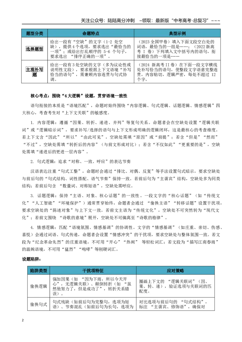 《核心考点05语言连贯之语句衔接（讲义）（全国通用）（教师版）_一轮复习_2026年-语文一轮复习_2026年高考语文一轮复习考点精讲精练（新高考通用）-G58_2026版》第2页预览