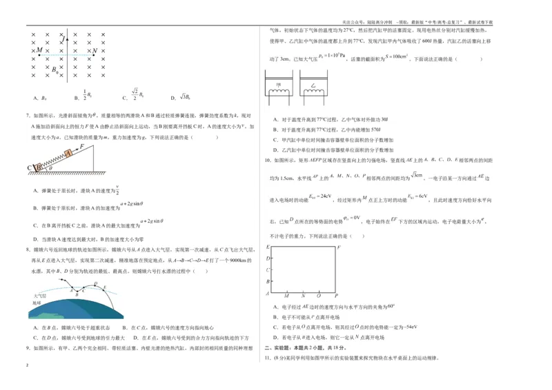《物理（新八省通用）（考试版A3）_04-物理-高考总复习_专项复习_2025年_2025年高考第一二三次模拟卷（多地区）物理_2025年高考物理第一次模拟卷24套》第2页预览