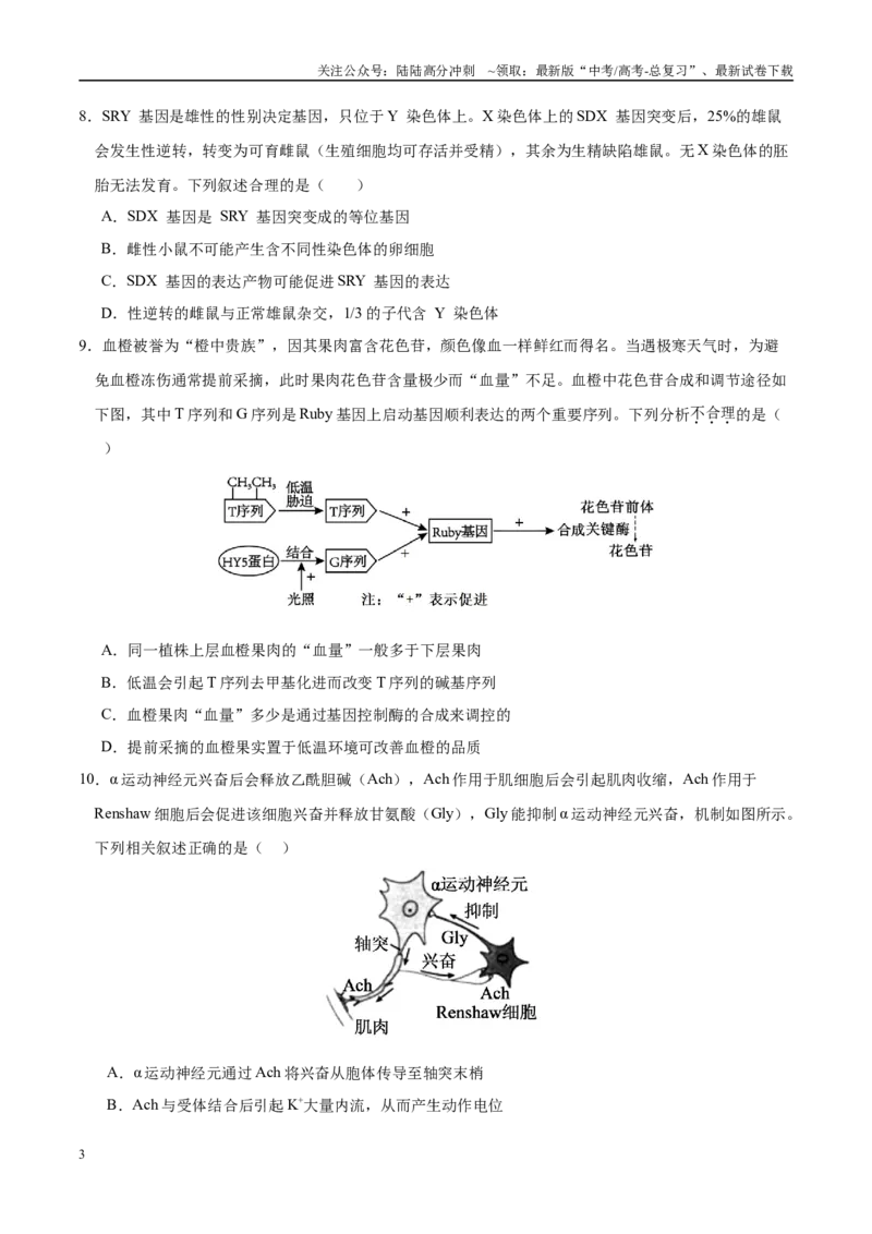 《模拟卷08（黑吉辽专用）（原卷版）_06-生物-高考总复习_专项复习_2025年_2025年高考生物模拟卷（黑吉辽专用）8套》第3页预览