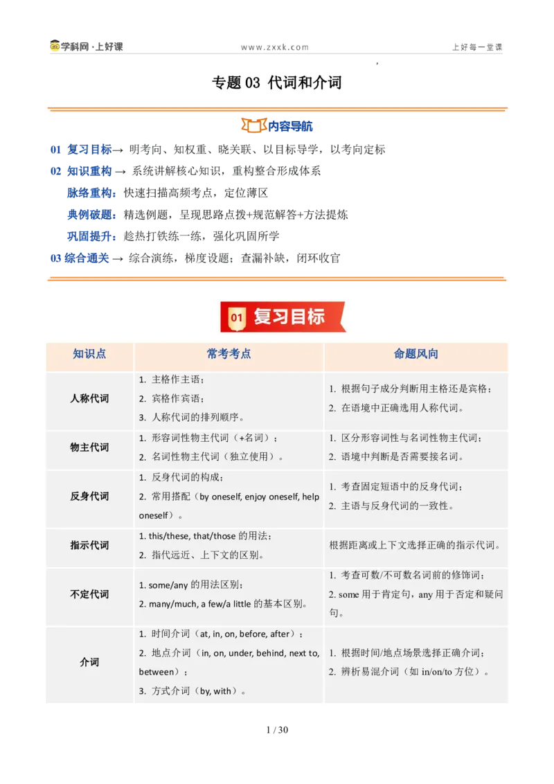 《专题03代词和介词（暑假复习讲义）（解析版）_26秋小学初中各机构教辅大合集（一本、教材帮、阳光同学、王朝霞、实验班、小典中点、上分卷、白欧、课堂笔记等等）_26秋初中教辅资料》第1页预览