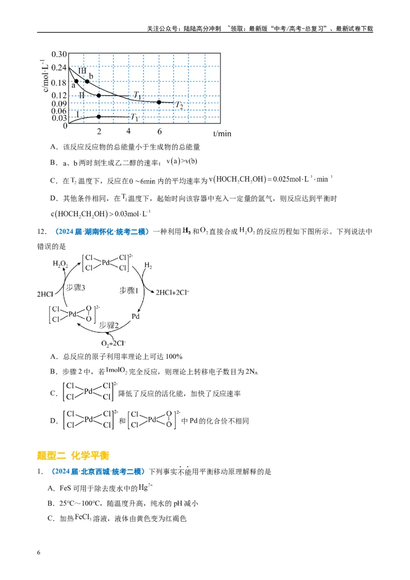 《专题06化学反应速率与化学平衡（原卷版）_05-化学-高考总复习_专项复习_2025年_2024年高考二模试题分类汇编化学全国通用》第6页预览