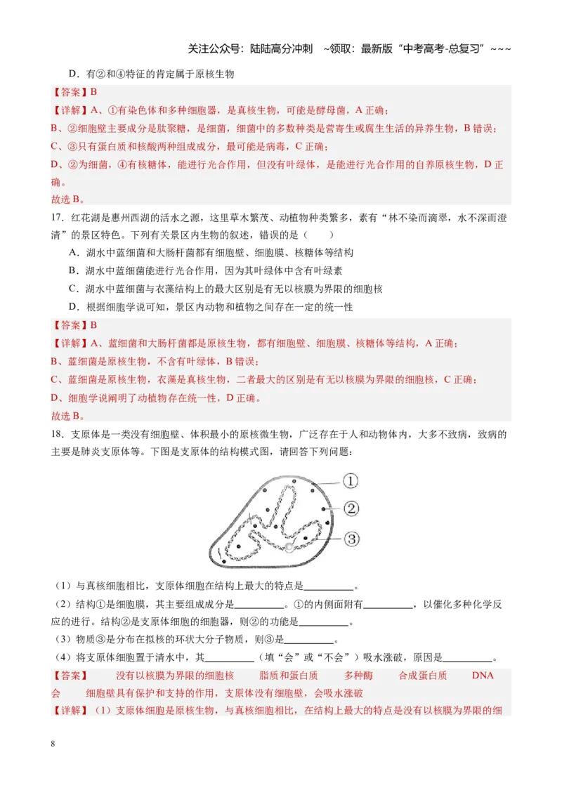 《第01讲走近细胞（专项训练）（四川专用）（教师版）_06-生物-高考总复习_一轮复习_2026年-生物高考一轮复习_2026年高考生物一轮课件+讲义+练习（四川专用）-G335》第8页预览