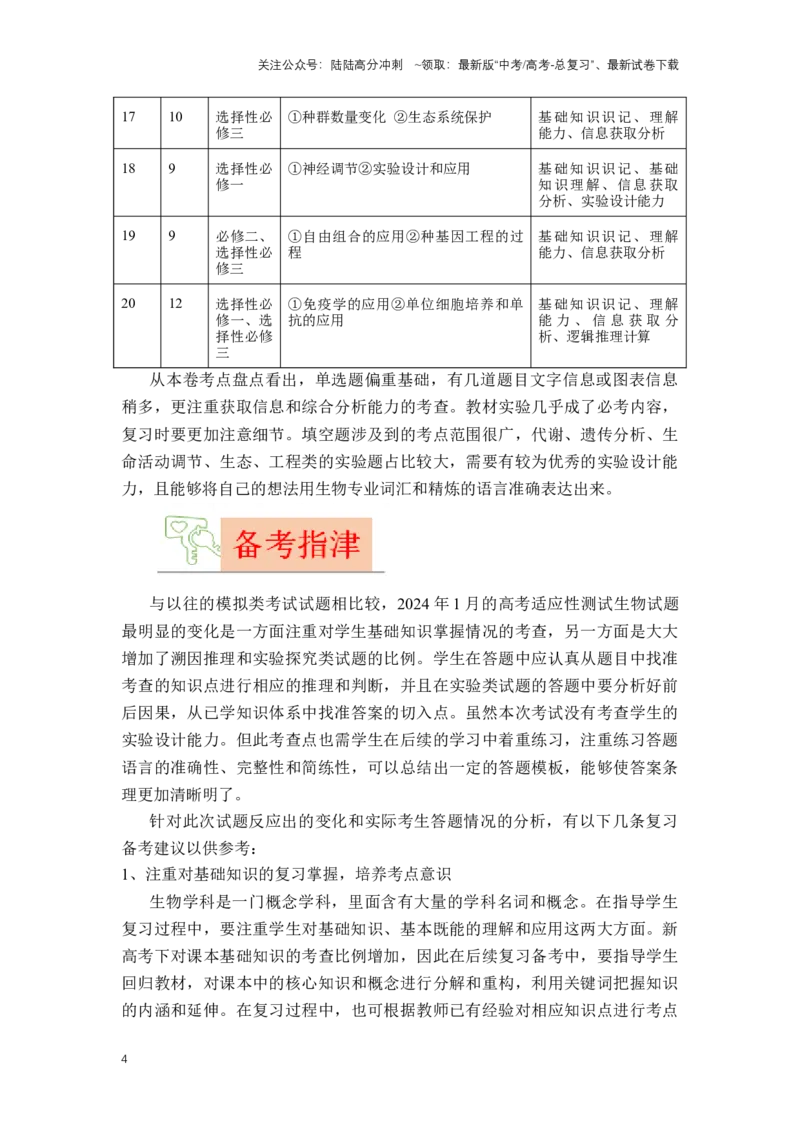 《生物（九省联考真题完全解读，安徽卷）-2024年1月“九省联考”真题完全解读与考后提升_06-生物-高考总复习_专项复习_2024年_2024高考生物1月九省联考猜想卷真题汇编完全解读》第4页预览