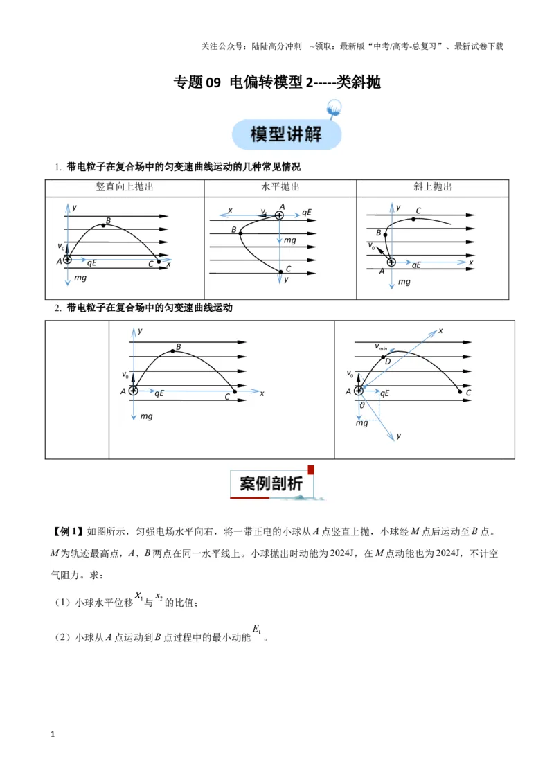 《专题09电偏转模型2-----类斜抛（教师版）_04-物理-高考总复习_专项复习_2025年_2025年高中高考物理模型与方法_资料_3高中（全册）_必修第三册》第1页预览