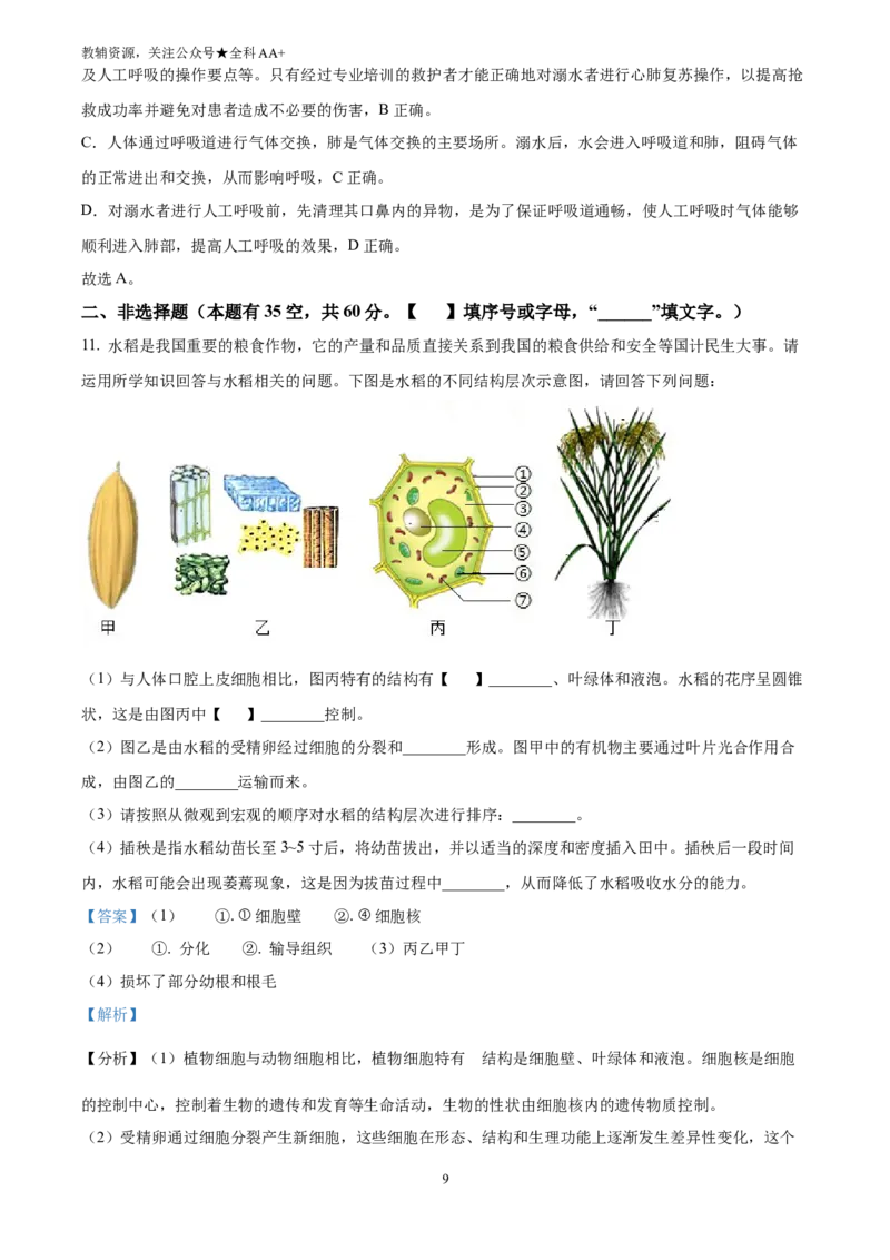 《2025四川省南充市中考生物真题(解析版)_历年中考真题2013-2025_初中生物历年中考真题（2015-2025）_2025年全国中考真题_2025四川省南充市中考生物真题》第9页预览