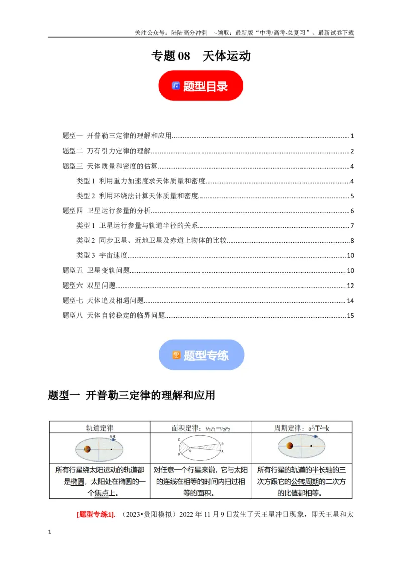 《专题08天体运动（原卷版）_04-物理-高考总复习_专项复习_2024年_2024高考物理热点知识清单题型讲练高考复习全国通用_资料》第1页预览