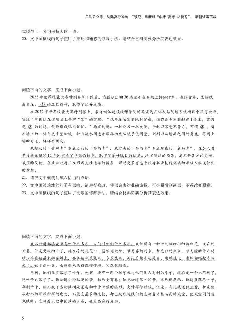 《第03讲修辞手法和标点符号（练习）（原卷版）_一轮复习_2024年_2024年高考语文一轮复习讲练测（课件+讲义+练习）（新高考）_第三部分语言文字运用_第03讲修辞手法和标点符号（练习）》第5页预览