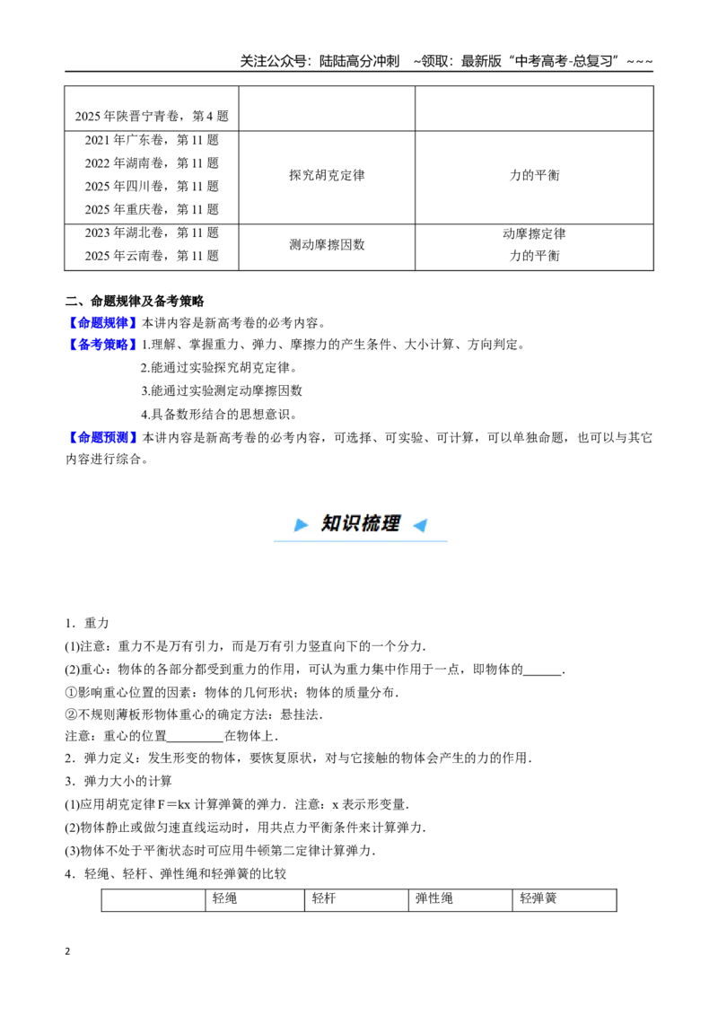 《第04讲重力、弹力和摩擦力（高效培优讲义）（学生版）_04-物理-高考总复习_一轮复习_2026年-物理高考一轮复习_2026年高考物理一轮复习考点精讲精练（新高考通用）-G58_2026版》第2页预览