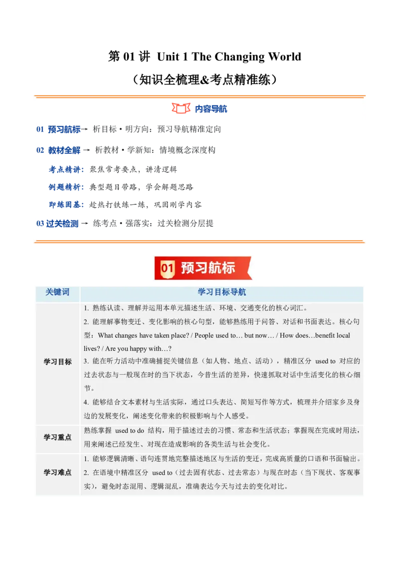 《人教2026《暑假预习讲义》第01讲Unit1TheChangingWorld（知识全梳理&考点精准练）（暑假预习讲义）（解析版）_26秋初中教辅资料_26秋初中《暑假预习》_2026秋《暑假预习讲义》9上英语》第1页预览