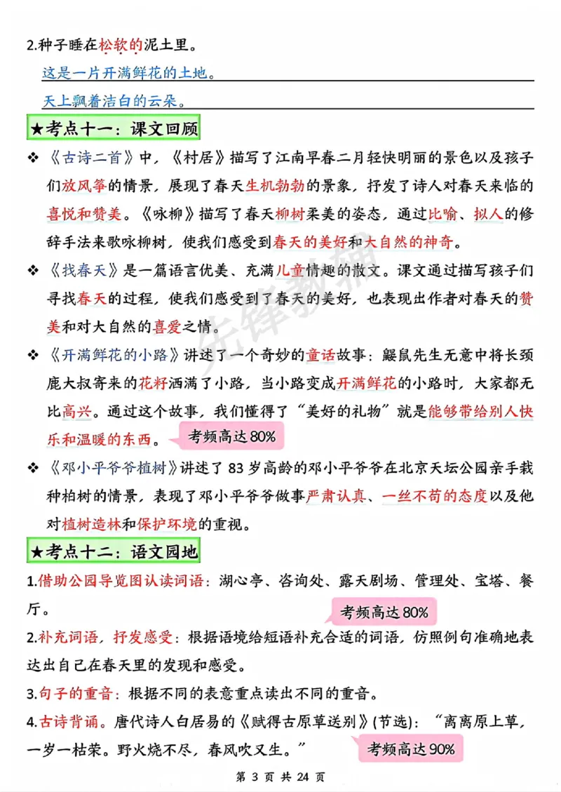 《B20105二年级（下）语文18单元高频考点总结_纯图版(微信564455174)_2年级下册同步教辅_2下-语文_二下语文-重点必备资料》第3页预览