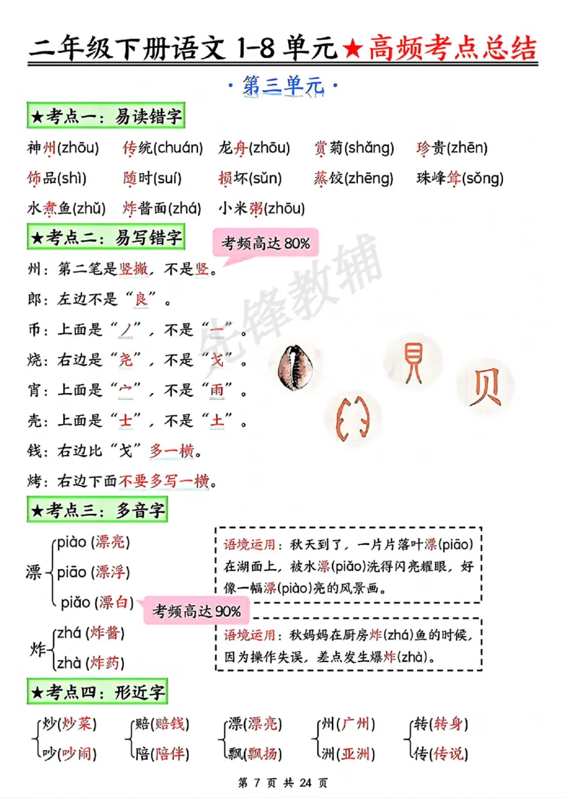 《B20105二年级（下）语文18单元高频考点总结_纯图版(微信564455174)_2年级下册同步教辅_2下-语文_二下语文-重点必备资料》第7页预览