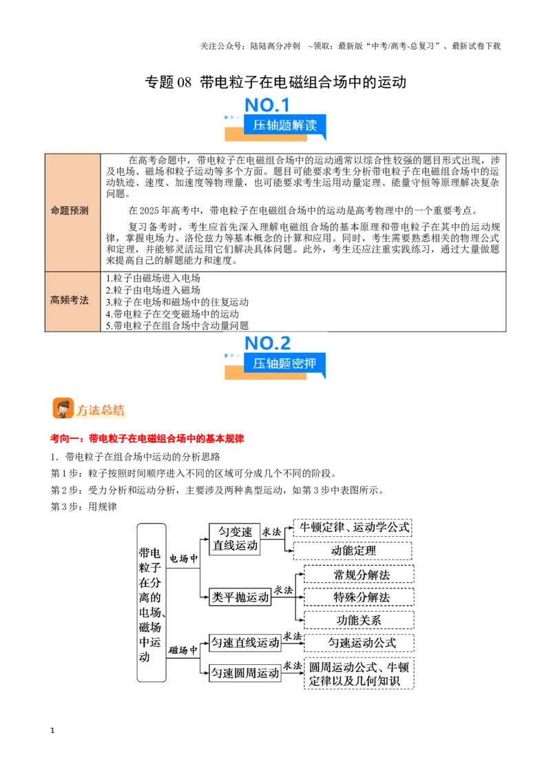 《专题08带电粒子在电磁组合场中的运动（学生版）-13页_04-物理-高考总复习_专项复习_2025年_2025年高考物理压轴题专项训练（新高考通用）_资料》第1页预览