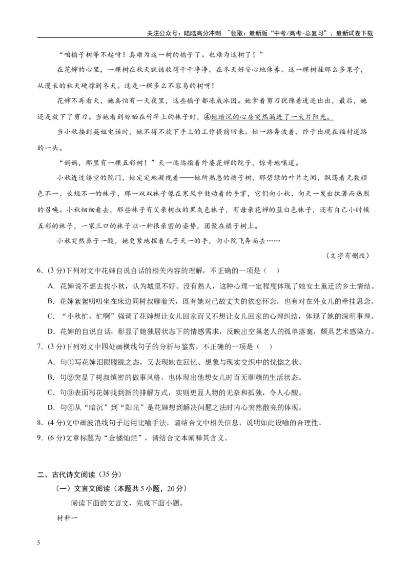 《模拟卷05（新高考Ⅰ卷专用）（考试版）_一轮复习_2025年_2025年高考语文模拟卷（新高考I卷专用）8套》第5页预览