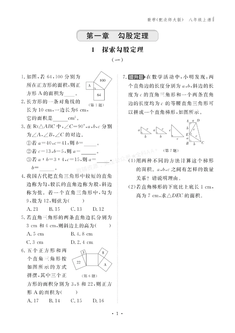 《2027《初中同步智慧作业本》数学8上(BSD)_2027版初中《同步智慧作业本》8年级上册（语数外）（人教）》第1页预览
