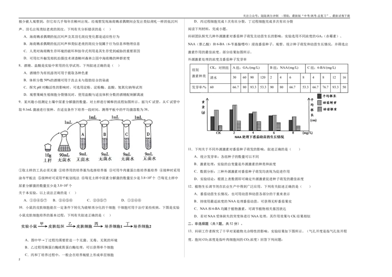 《生物（天津卷）（考试版A3）_06-生物-高考总复习_一轮复习_2025年_2025年高考生物第一次模拟卷24套》第2页预览