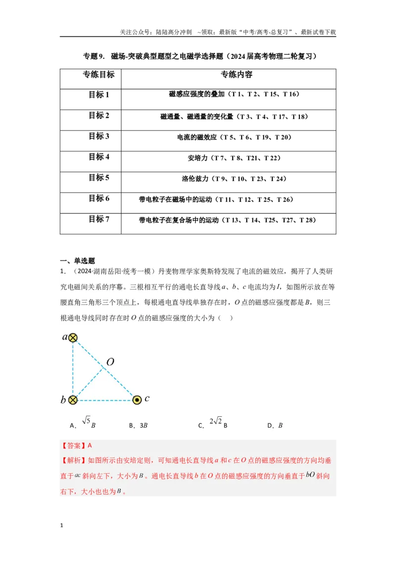 《专题09+磁场（解析版）_04-物理-高考总复习_二轮复习_2024年_2024高考物理二轮复习选择题典型题型练习全国通用_资料》第1页预览