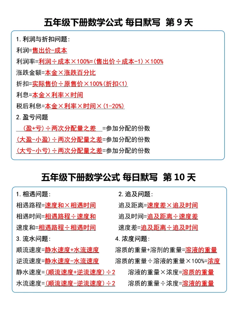 《五年级下册数学公式每日默写小纸条-高清无水印完整版本_五年级》第5页预览