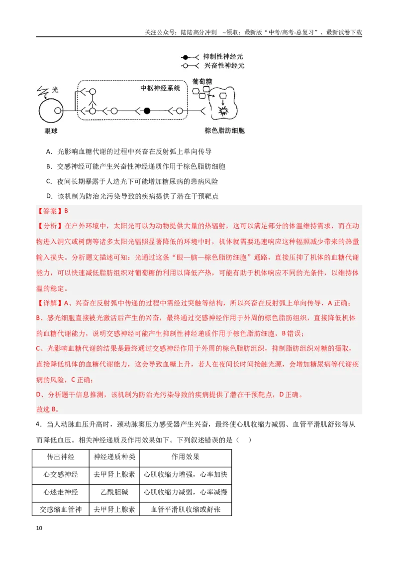 《猜押07动物生命活动的调节（教师版）_06-生物-高考总复习_专项复习_2025年_2025年高考生物抢分秘籍（新高考专用）_2025版》第10页预览
