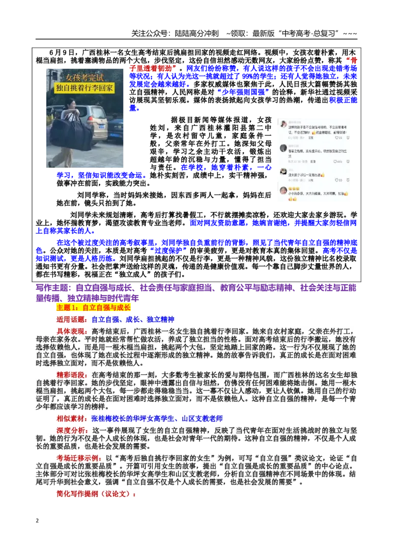 《热点话题04：高考后挑扁担的女生—自立自强：时代青年的担当与成长_专项复习_2026年-语文专项复习_2026年高考语文作文热点素材积累运用（时代人物+时评精选+作文赏析）-G96_资料》第2页预览