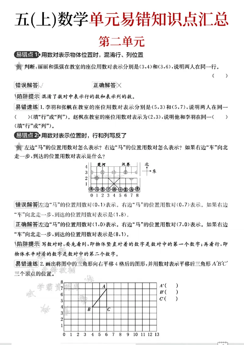 《24秋五年级上册数学单元易错知识点汇总-SY_5年级上册同步教辅_5上数学_五上数学通用重点必背资料+专项练习》第3页预览