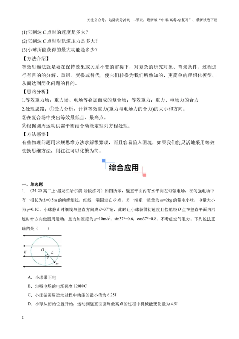 《专题10等效重力场模型（学生版）_04-物理-高考总复习_专项复习_2025年_2025年高中高考物理模型与方法_资料_3高中（全册）_必修第三册》第2页预览