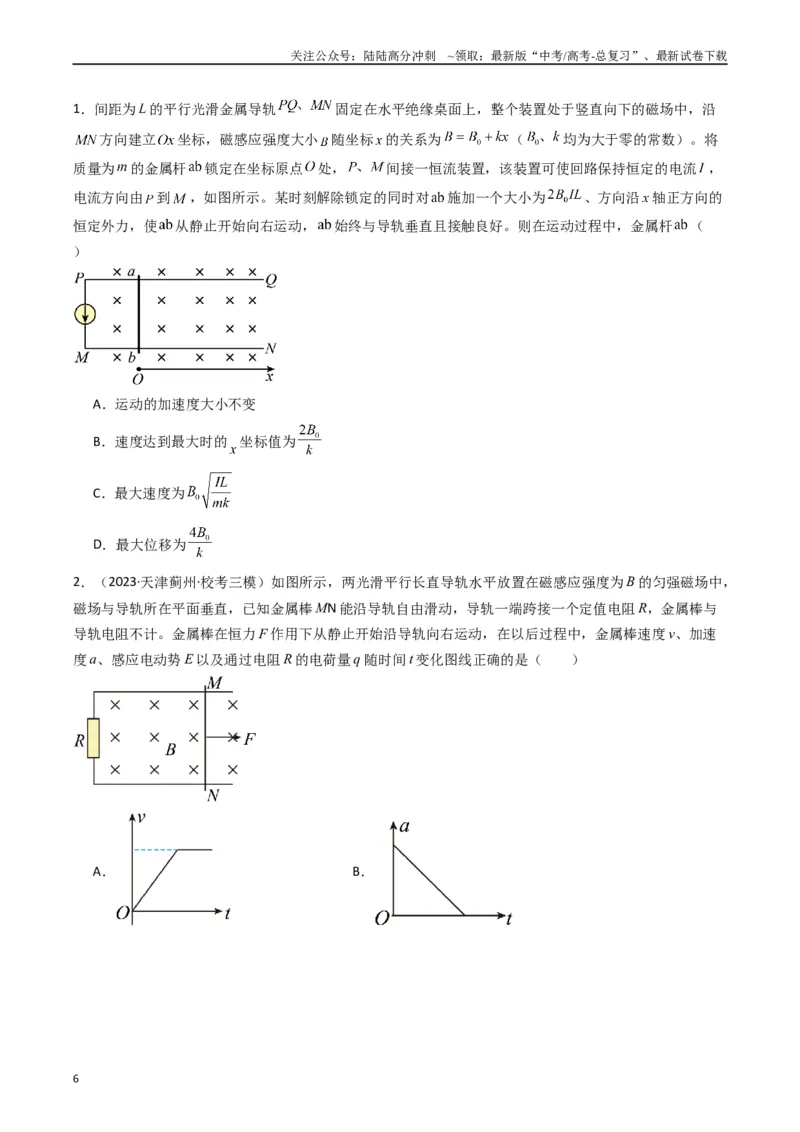 《热点11导体棒进出磁场的电磁感应模型（学生版）_04-物理-高考总复习_专项复习_2024年_2024年高考物理热点·重点·难点专练（新高考专用）》第6页预览