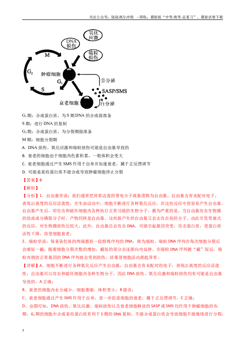 《专题07细胞的分化、衰老、死亡和癌变-（解析版）_06-生物-高考总复习_专项复习_2024年_2024年高考真题和模拟题分项汇编生物分类汇编（全国通用）》第7页预览