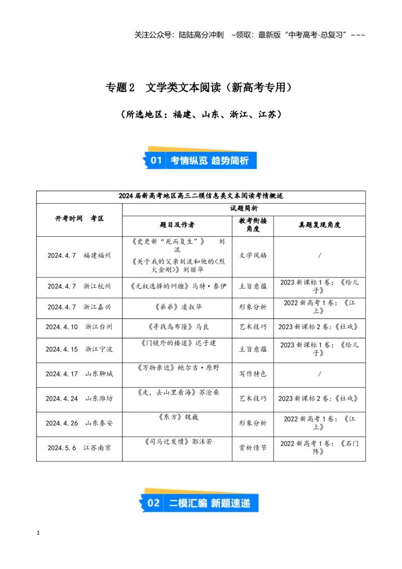 《专题02文学类文本阅读（教师版）（新高考通用）_专项复习_2026年-语文专项复习_2025年高考语文二模试题分类汇编（新高考专用）_2024版》第1页预览