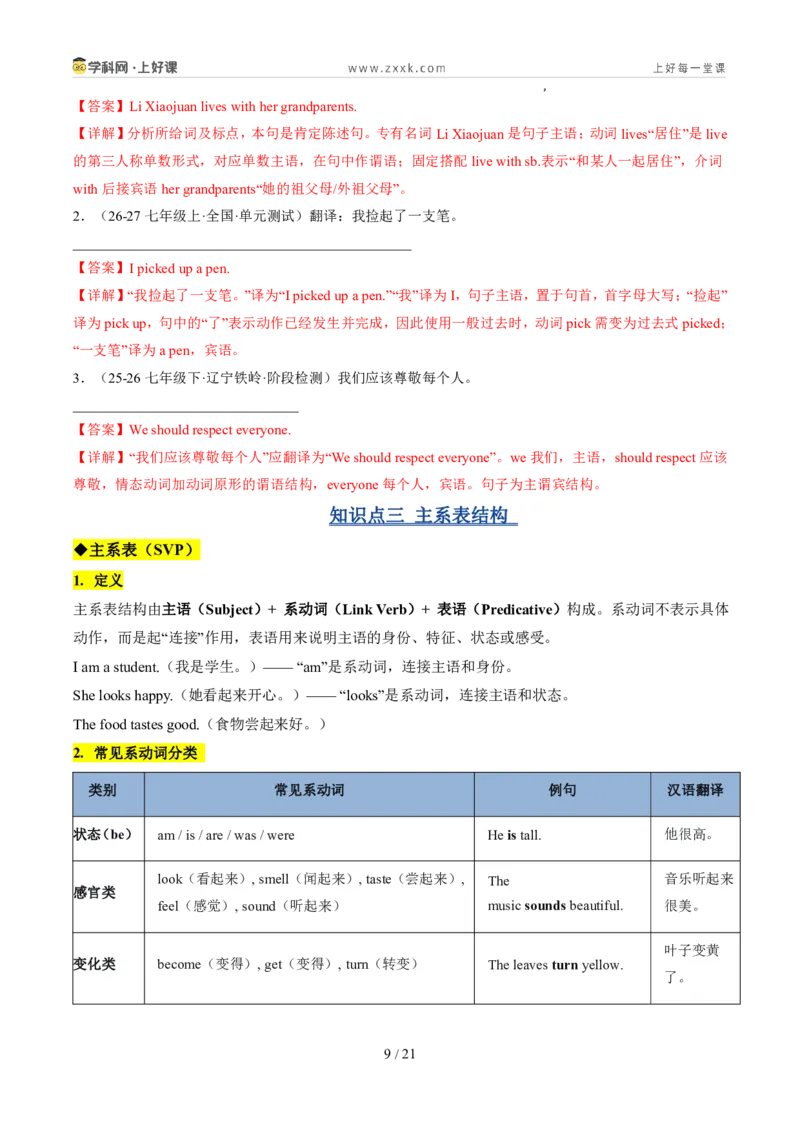《专题06三大句型结构+Therebe句型（暑假复习讲义）（解析版）_26秋小学初中各机构教辅大合集（一本、教材帮、阳光同学、王朝霞、实验班、小典中点、上分卷、白欧、课堂笔记等等）》第9页预览