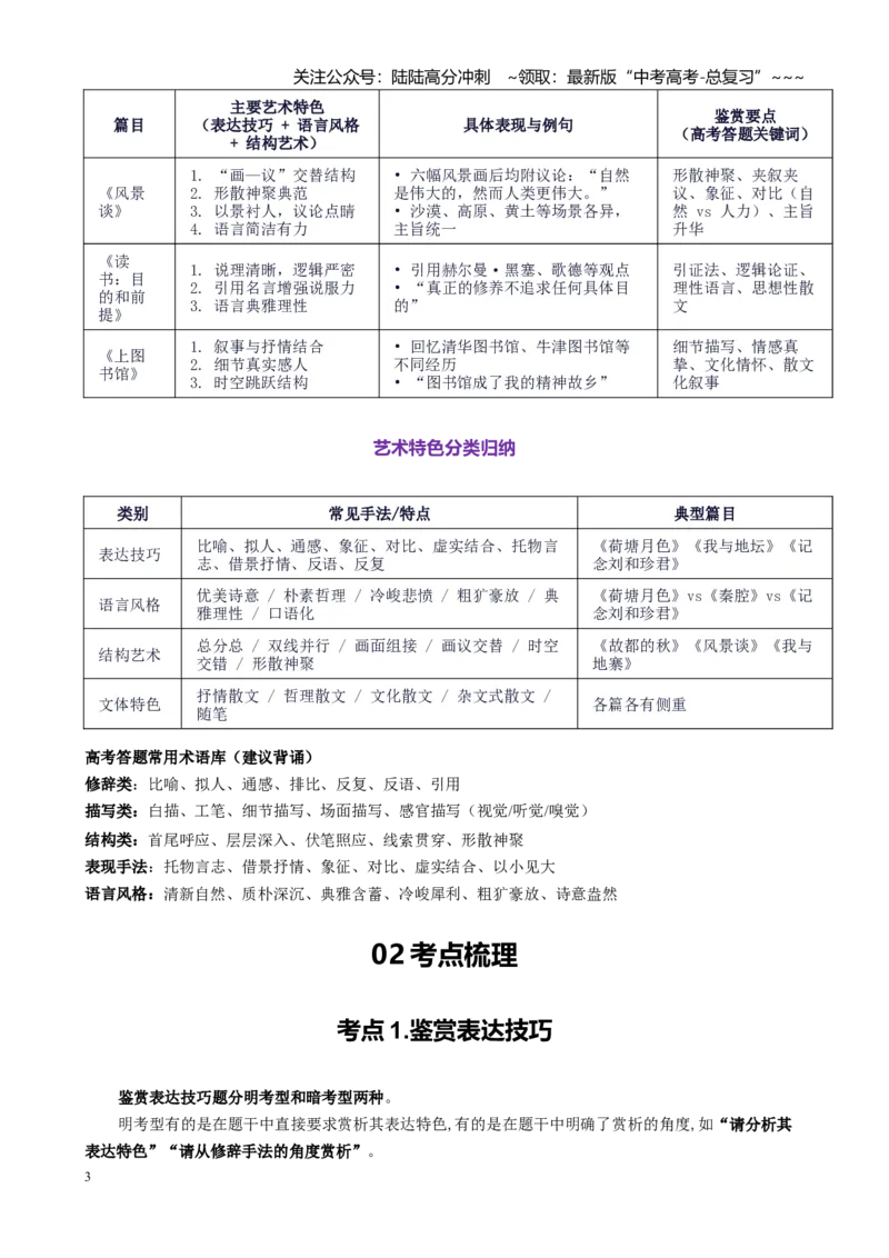 《第05讲鉴赏散文的艺术特色（表达技巧语言艺术）（讲义教师版）_一轮复习_2026年-语文一轮复习_2026年高考语文一轮复习精讲课堂（全国通用）-G385_资料》第3页预览