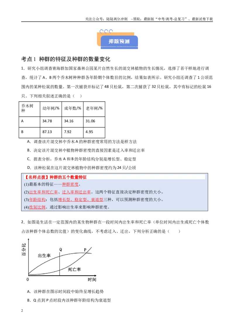 《猜押09种群和群落（学生版）_06-生物-高考总复习_专项复习_2025年_2025年高考生物抢分秘籍（新高考专用）_2025版》第2页预览