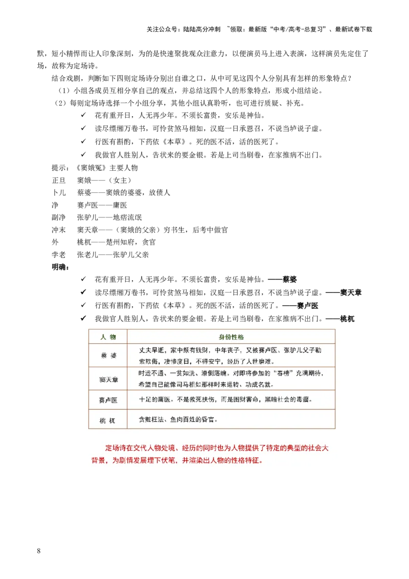 《第03讲戏剧语言特色（讲义）（原卷版）_一轮复习_2024年_2024年高考语文一轮复习讲练测（课件+讲义+练习）（新高考）_第一部分现代文阅读_专题四文学类文本阅读·戏剧》第8页预览