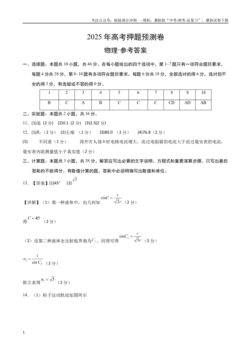 《物理（四川卷01）（参考答案）_04-物理-高考总复习_专项复习_2025年_2025年高考押题预测卷（多地区）物理》第1页预览