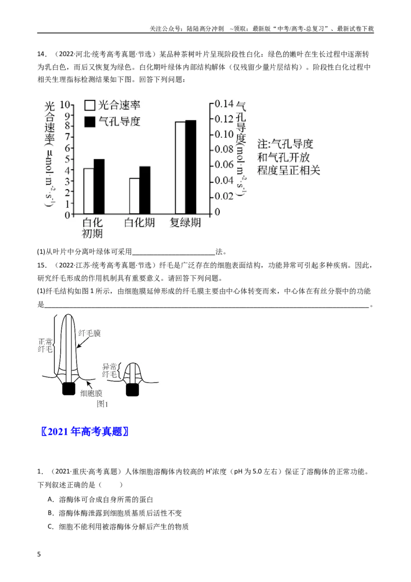 《专题02细胞的结构和功能（学生版）_06-生物-高考总复习_专项复习_2024年_十年（2014-2023）高考生物真题分项汇编（全国通用）》第5页预览