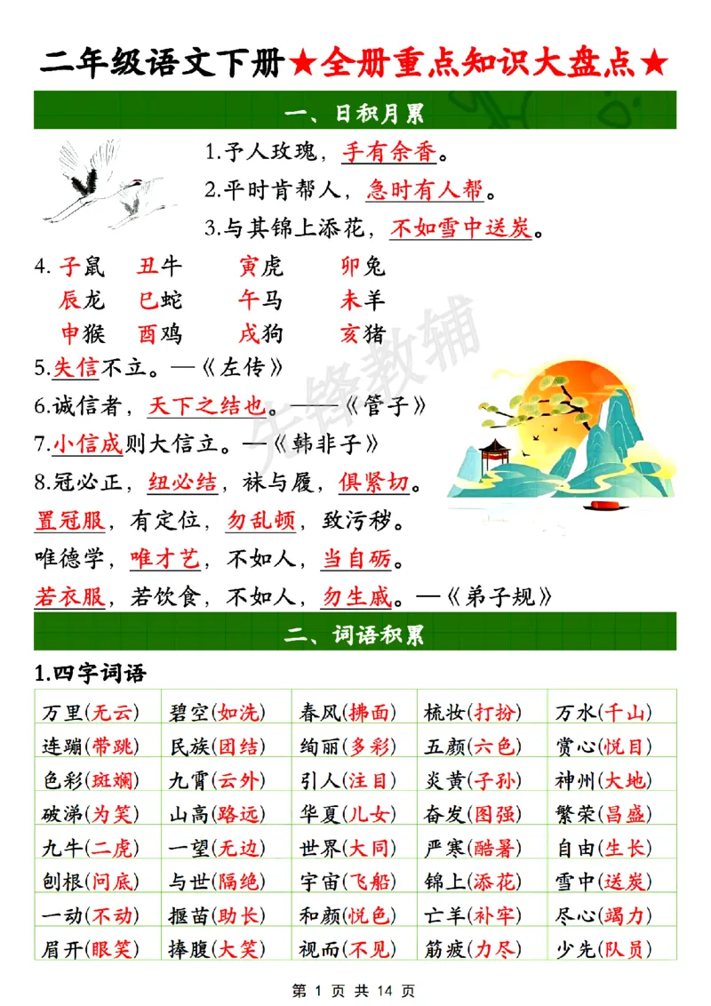 《B20124二年级（下）语文全册重点知识大盘点(微信564455174)_2年级下册同步教辅_2下-语文_二下语文-重点必备资料》第1页预览