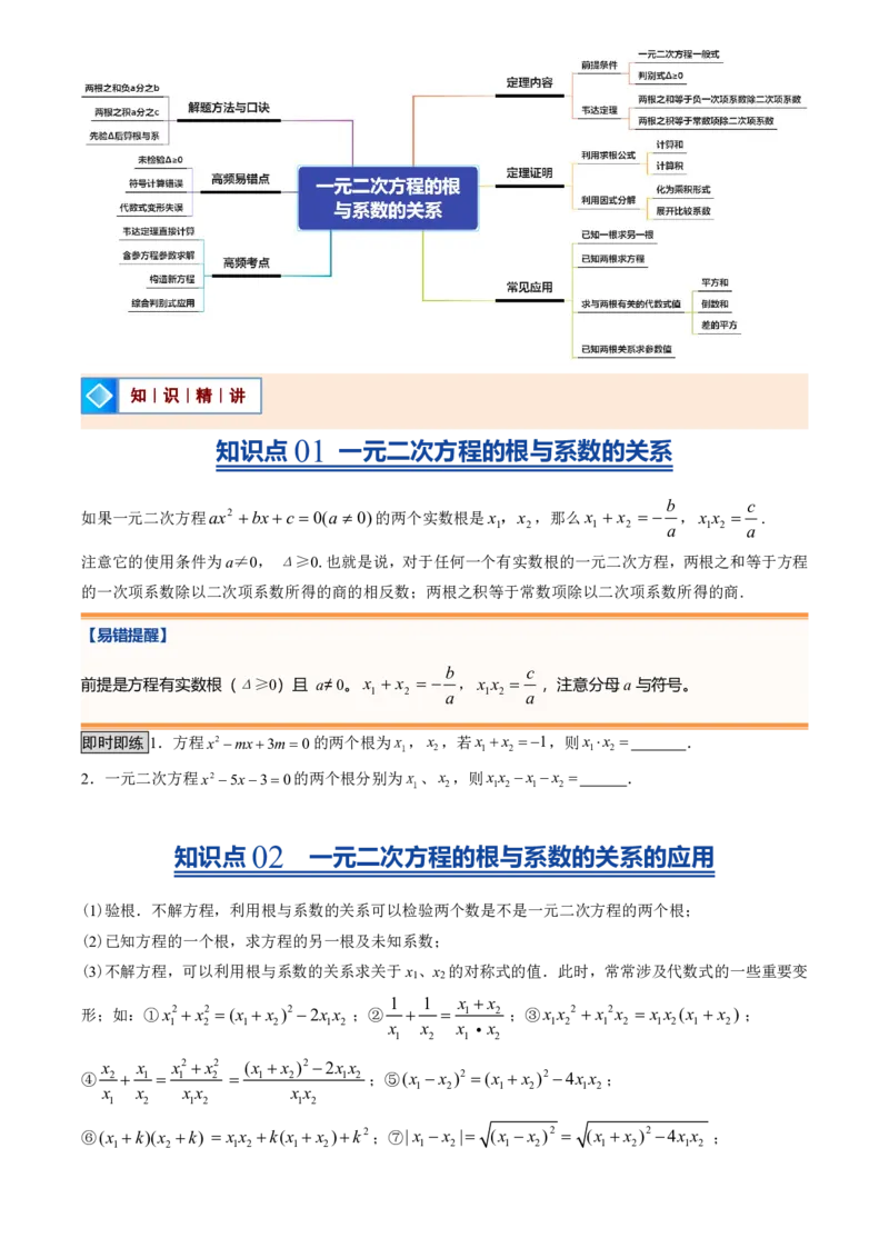 《人教2026版初中《暑假预习讲义》第05讲一元二次方程的根与系数的关系(原卷版)_26秋初中教辅资料_26秋初中《暑假预习》_（数学）2026版初中《暑假衔接讲义》新9年级上册（人教）》第2页预览